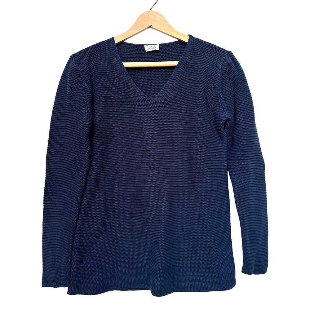 Eileen Fisher Knit V Neck Navy Blue Longsleeve Sweater Medium